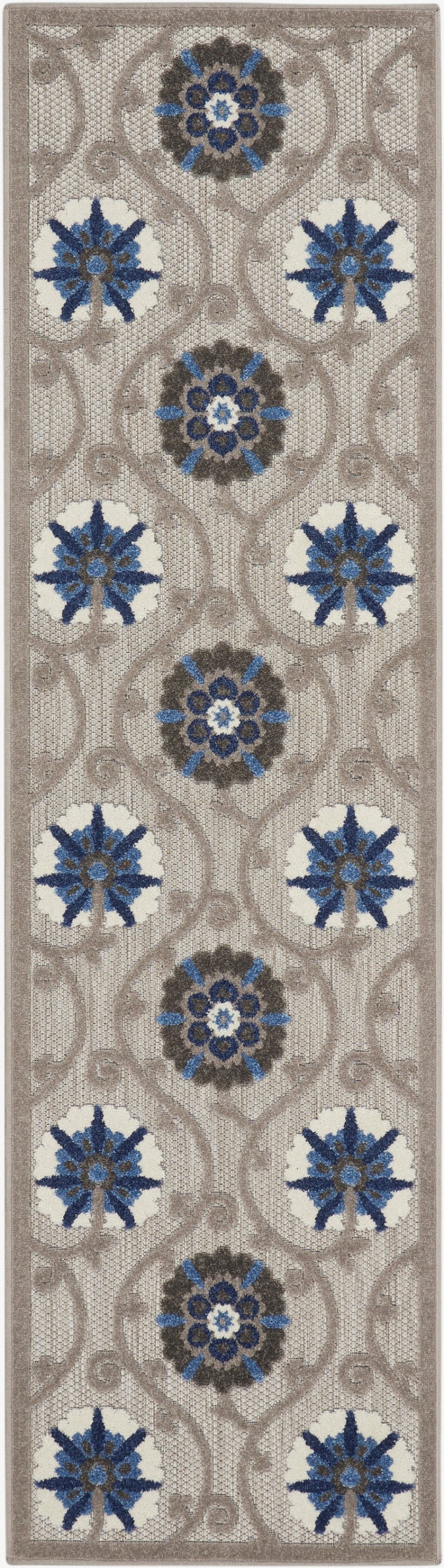 Aloha Alh19 Grey / Blue Area Rug - 6 Ft Runner