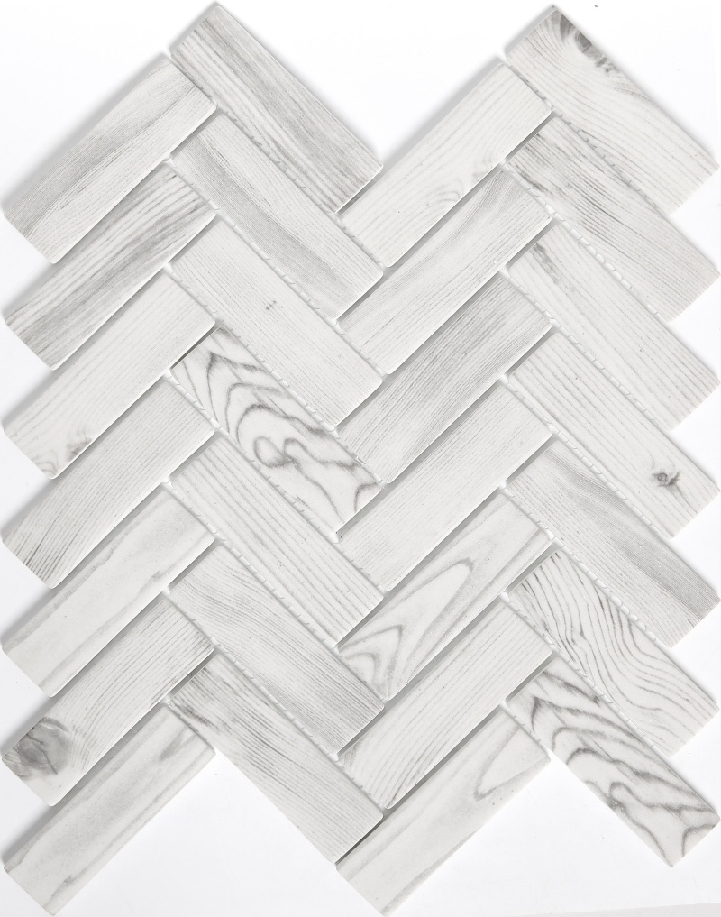 Echo White Glass Mosaic - Herringbone - Glossy