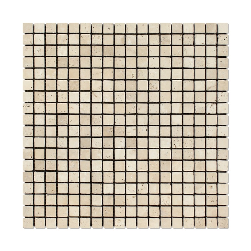 Ivory Cross Cut Travertine Mosaic - 5/8" X 5/8" - Tumbled