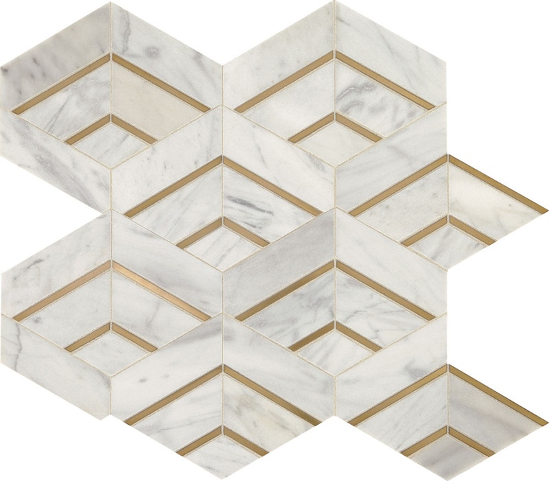 Lavaliere Alluring White With Brass Mixed Mosaic - Intermix - Honed