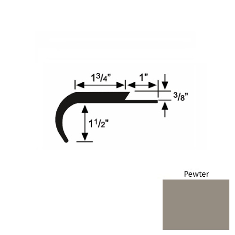 Solid 12 Pewter Rubber Single Flange Carpet Stair Nosing (Rd) - 1 3/4" X 9 Ft (108")