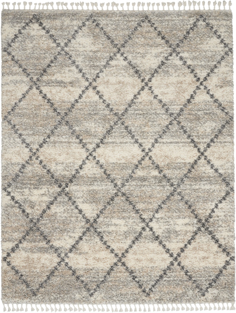 Oslo Shag Ivory / Grey Area Rug 8 ft x 11 ft