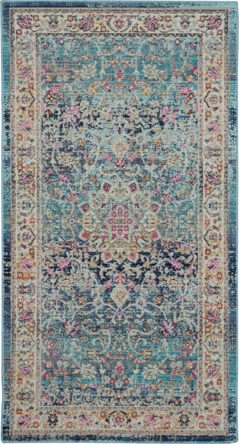 Vintage Kashan Blue Polypropylene Area Rug