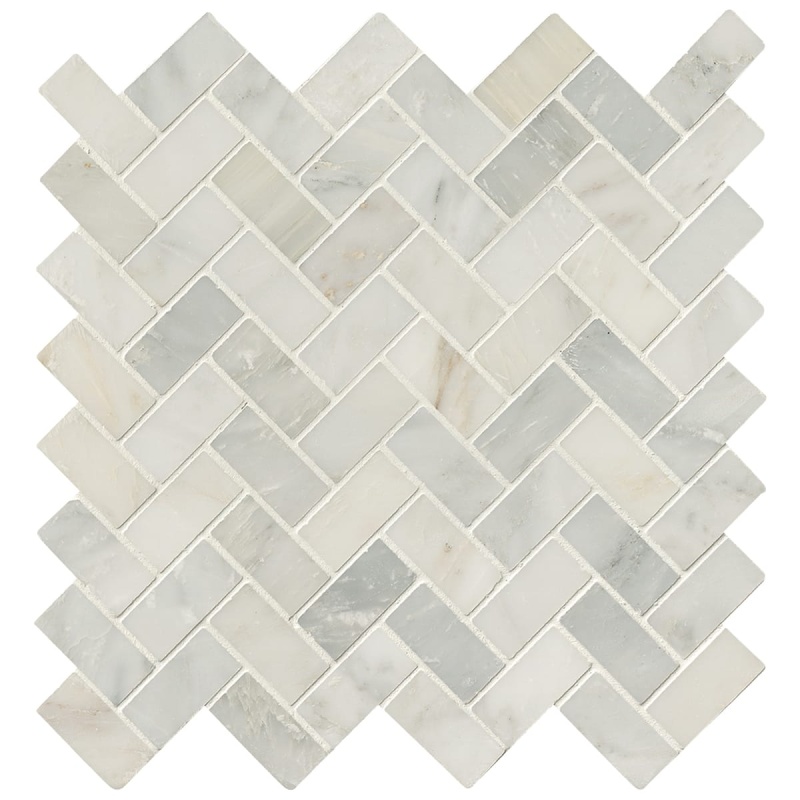 Arabescato Carrara Marble Mosaic - 1" X 2" Herringbone - Honed