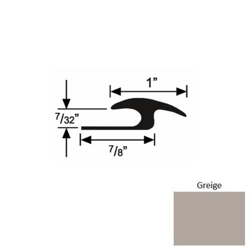 Solid 50 Greige Rubber Tile / Carpet Joiner - 7/8" X 9 Ft (108") X 7/32"