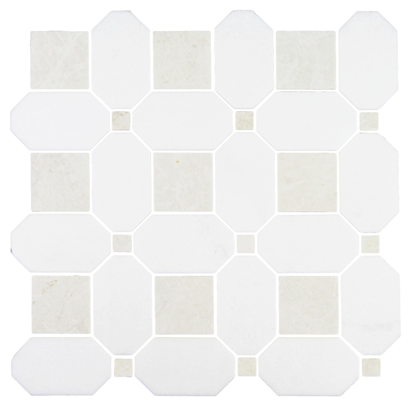 Thassos Nove Large Natural Stone Mosaic - 12" X 12" Small Dot - Honed