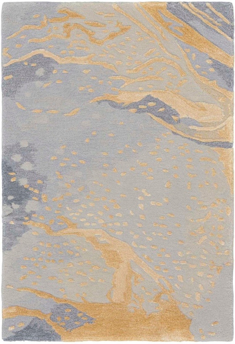 Prismatic Grey Gold Prs28 Wool Blend Contemporary Area Rug - 4 Ft X 6 Ft - Grey Gold