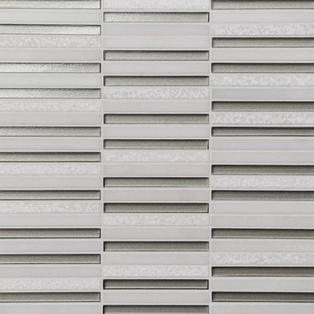 Kaikos Gray & Oriental White Stone & Glass Mosaic - 3/8" X 4" Stacked - Matte