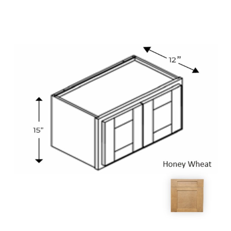 Framed Shaker Deluxe Honey Wheat Natural Clear Coat Wood Kitchen Wall Cabinet - 33" X 15" X 12" - Natural Clear Coat
