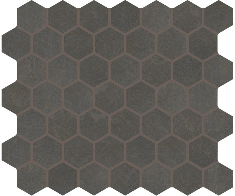 Moroccan Concrete Charcoal Ceramic Mosaic - 1.5" Hexagon - Matte
