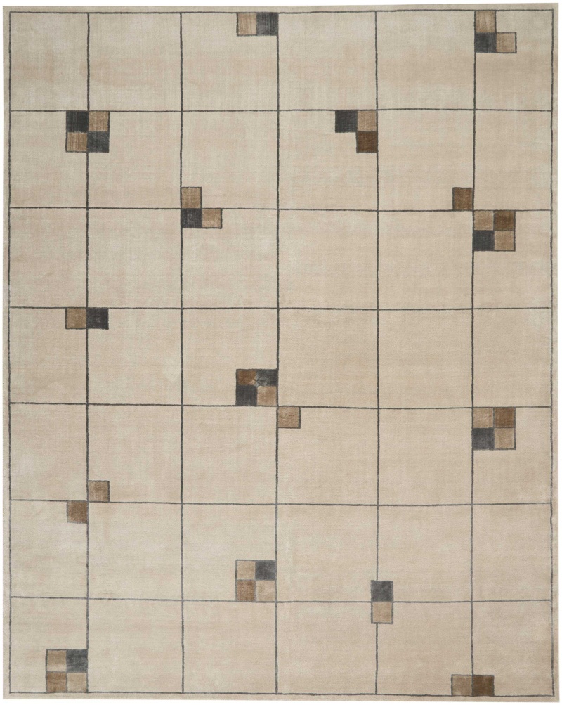 Christopher Guy Wool & Silk Ecru Cgs04 Wool Blend Contemporary Area Rug - 12 Ft X 15 Ft - Ecru