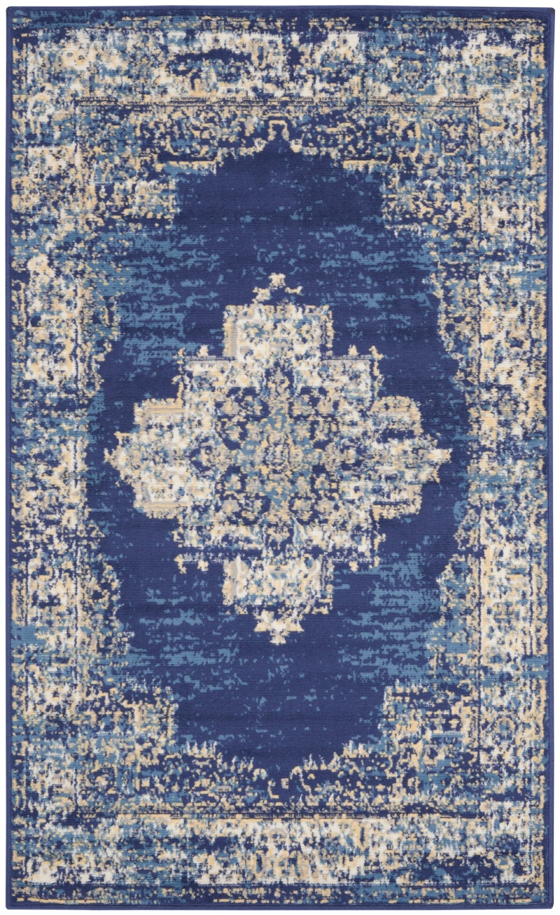 Grafix Navy Blue GRF14 Polypropylene Vintage Area Rug, 3 ft x 5 ft