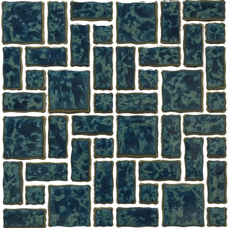Aquatica Reflection Gulf Blue Porcelain Mosaic - Random Pattern - Glossy