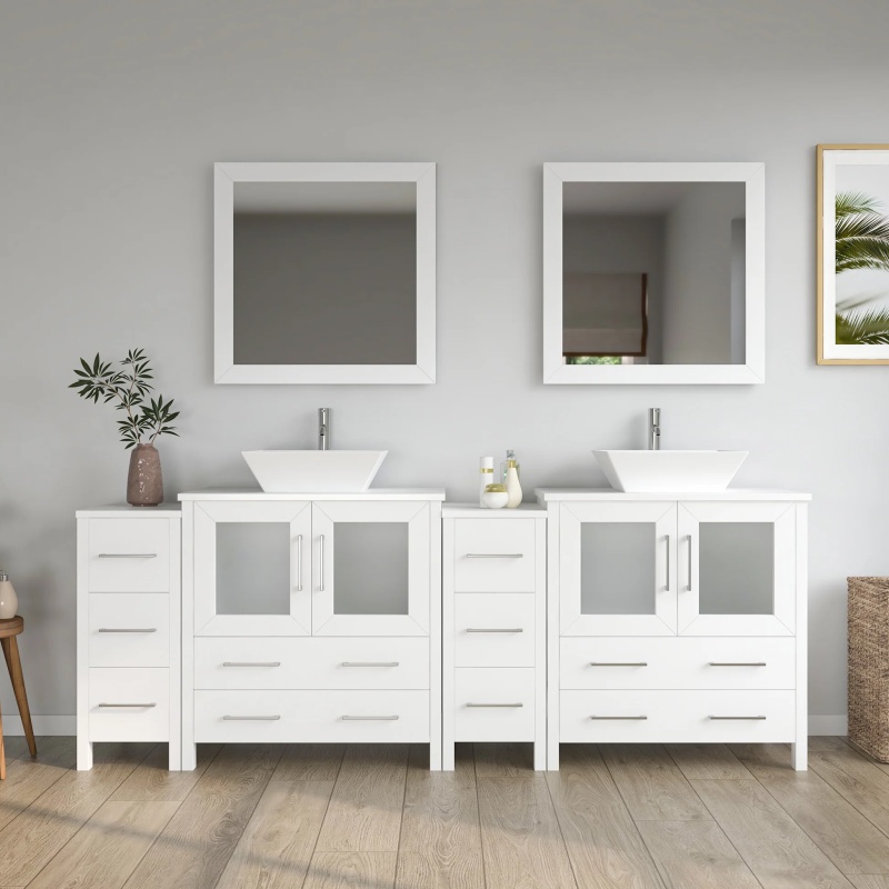 Cvc White Solid Wood With White Engineered Marble Top And Mirrors Cvc30 Vanity Cabinet - 84" X 18.5" X 36" - White