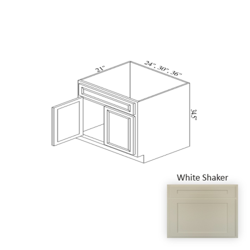 Vsb30 White Shaker Wood Bathroom Vanity Drawer Base - 30" X 34.5" X 21" (Assembly Required) - White Shaker