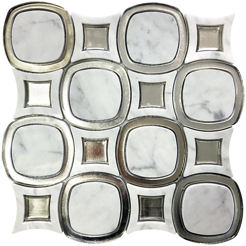 Bianco Carrara Stone & Glass Mosaic - Shape 5