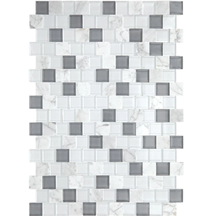 Perfit Mosaix White Carrara & Glass Natural Stone Mosaic - 1" X 1" - Polished