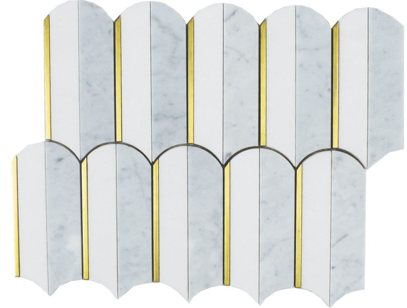 Showtime Thassos & Carrara With Metal Inlay Natural Stone Mosaic - Quill - Honed