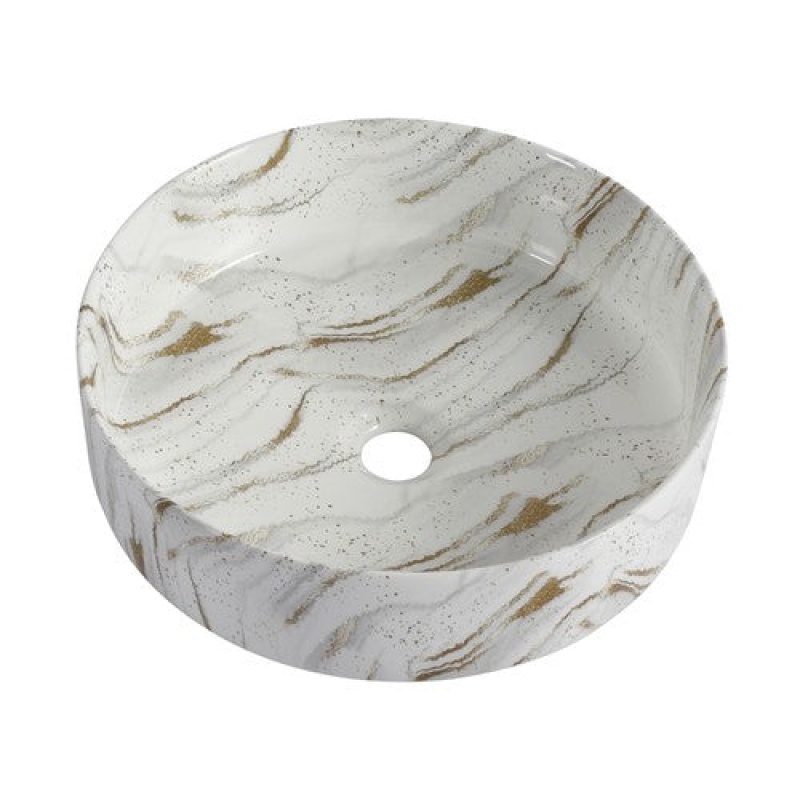 White & Gray Ceramic Countertop Drop In Bathroom Sink - 15.7" X 15.7" - White & Gray