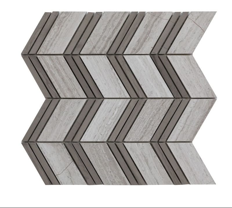 White Wood Marble Mosaic - Chevron - Honed