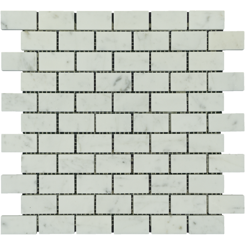 White Carrara Marble Mosaic - 1" X 2" Brick