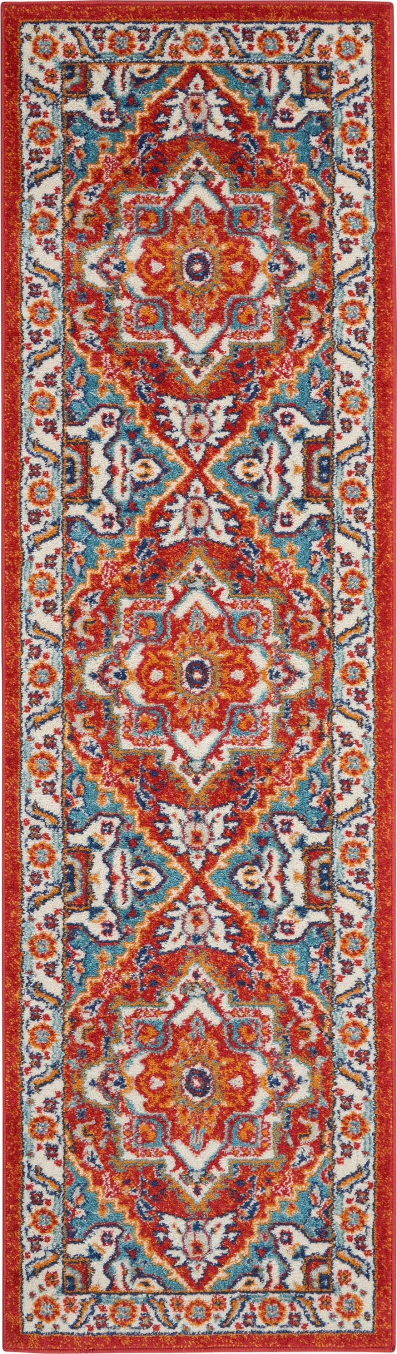 Passion Red Multi Colored Polypropylene Bohemian Area Rug