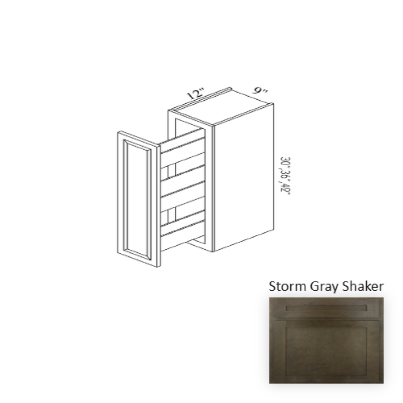 Storm Gray Shaker Wood Kitchen Spice Rack Pull Out Base Cabinet