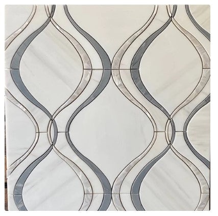 Dolomite, Bardiglio & Mother Of Pearl Waterjet Marble Mosaic - Wave - Polished