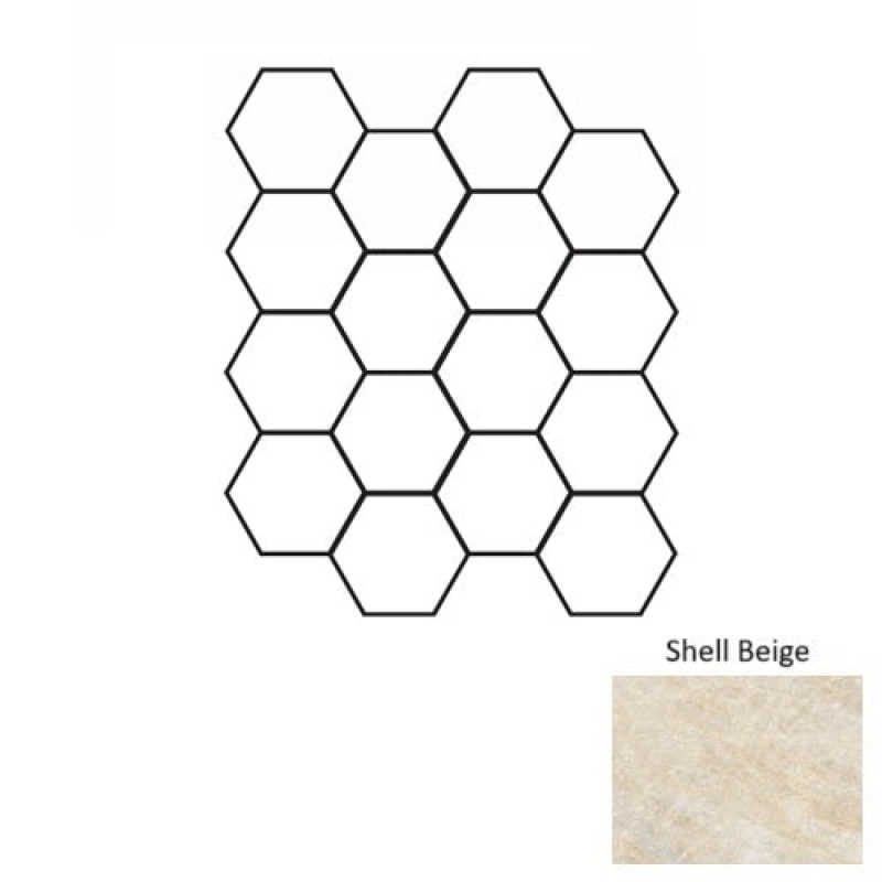 Oyster Shell Beige Porcelain Mosaic - 3" Hexagon - Matte