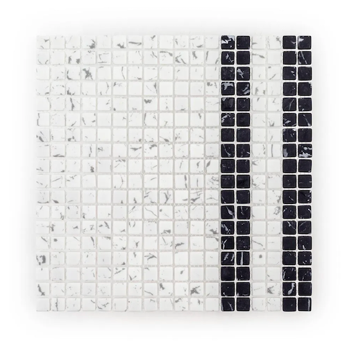 The Press Marbled White Black Glass Mosaic - 1/2" Mini Brick - Matte