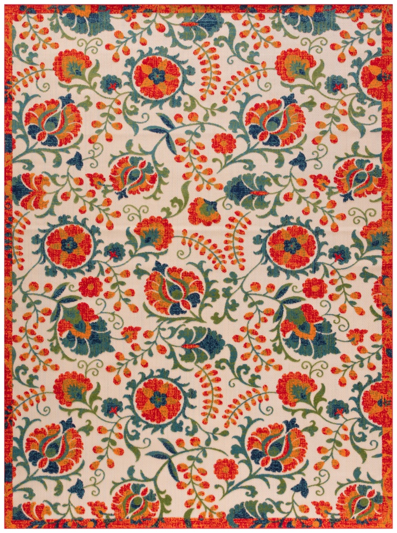 Aloha Alh17 Red Multicolor Polypropylene Farmhouse Area Rug, 10 ft x 14 ft