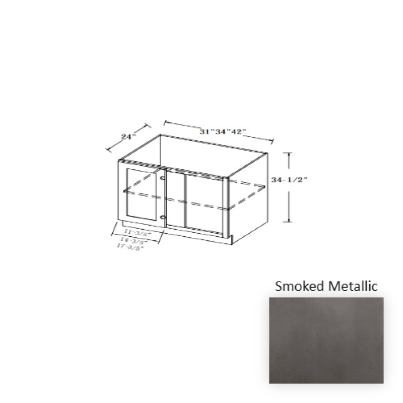 Smoked Metallic Wood Kitchen Corner Blind Base Cabinet - 36" X 24" X 34.5" - Smoked Metallic