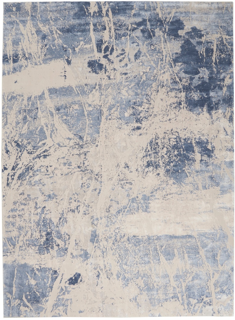 Silky Textures Sly02 Blue / Cream Modern Area Rug