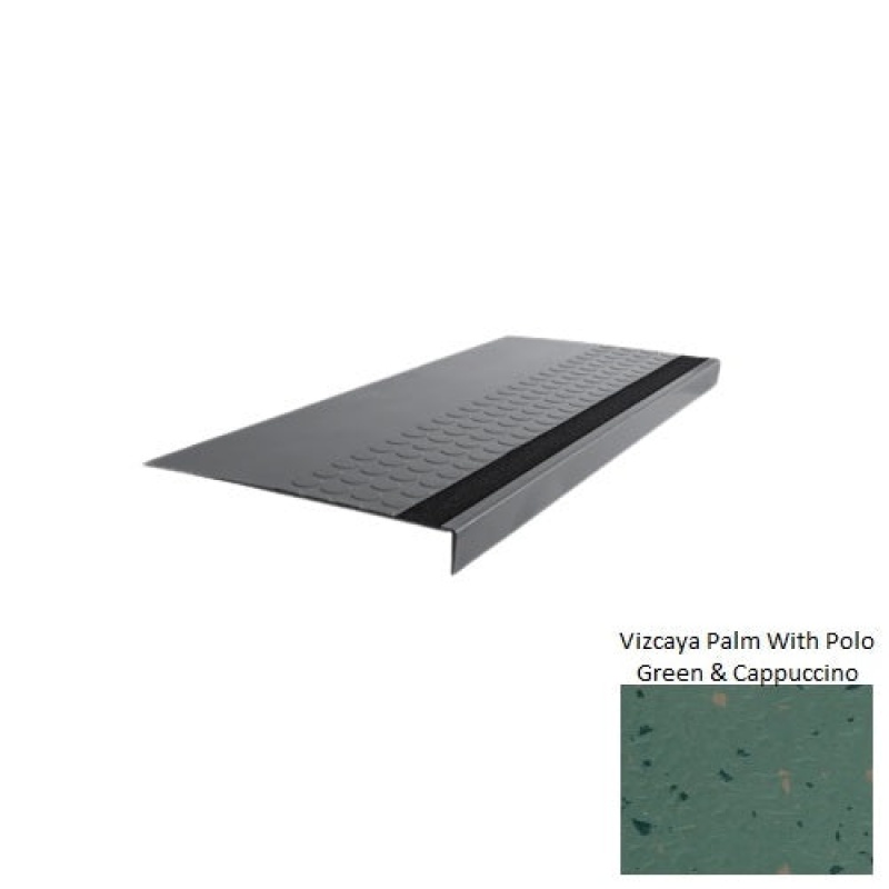 Spextones Vizcaya Palm With Polo Green & Cappuccino Type 776E Distinct Designs Rubber - 15" X 72" Stair Tread - Rgt Radial Ii Raised Disc Design