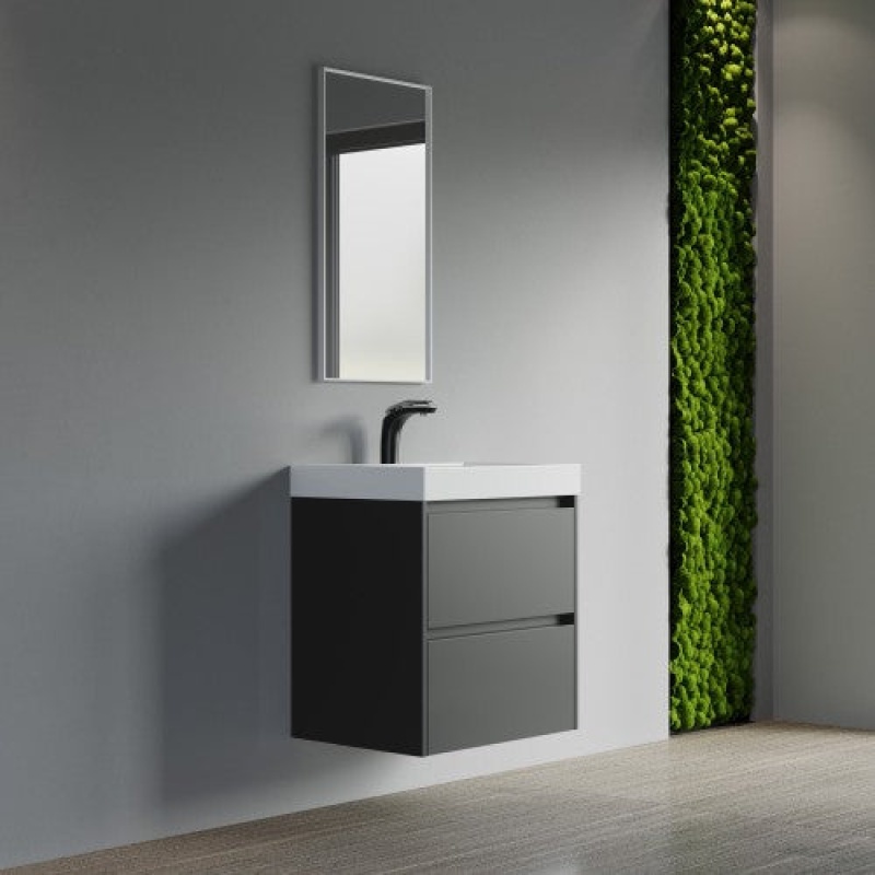 004 Series Black Wall Mounted Single Sink Bathroom Vanity with Resin Top - 24"