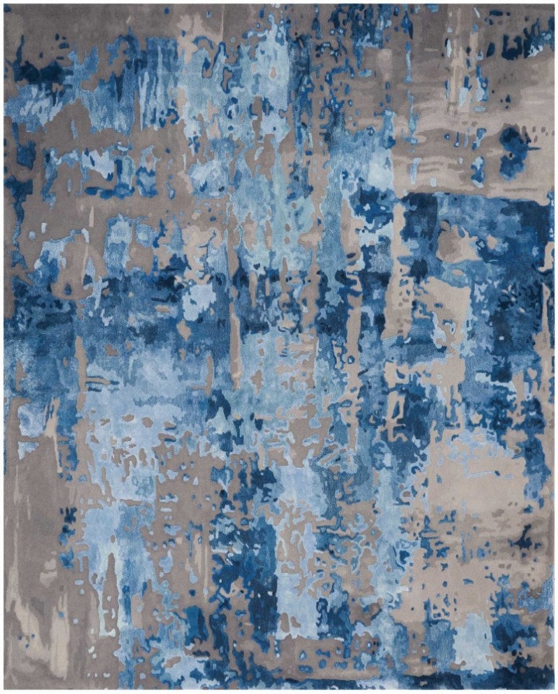 Prismatic Blue Grey Prs10 Wool Blend Contemporary Area Rug - 8 Ft X 10 Ft - Blue Grey