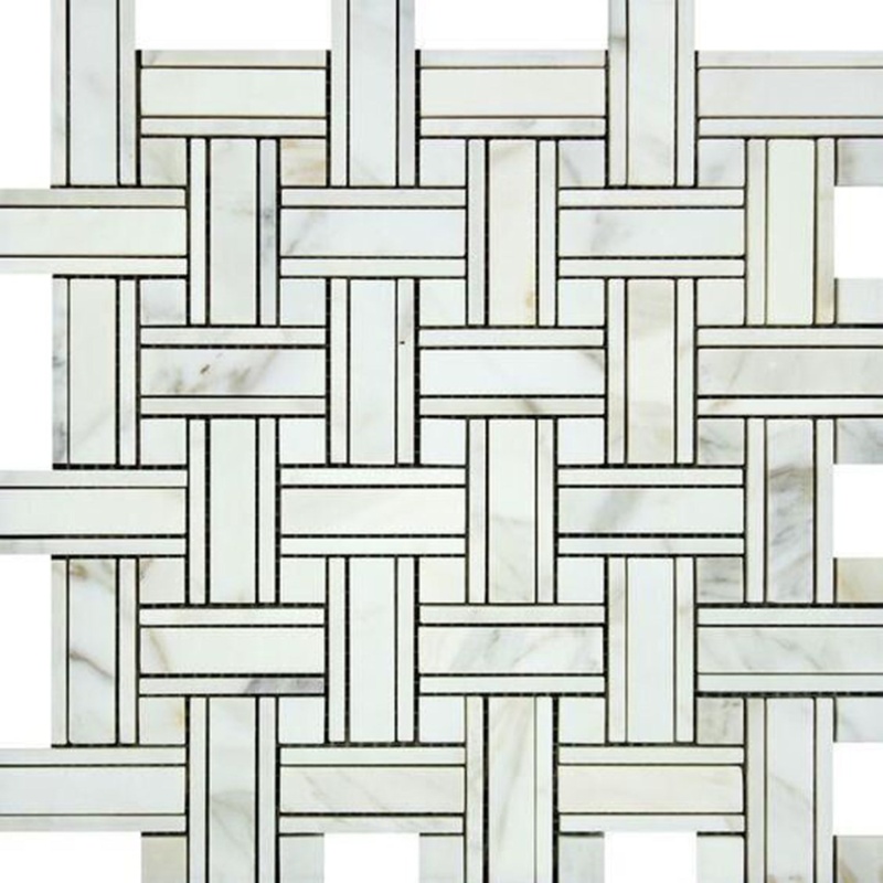 Calacatta Gold Marble Mosaic - Triple Weave With Calacatta Gold Dots