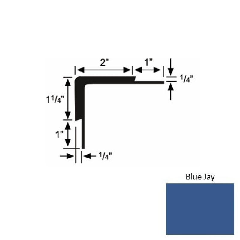 Solid 16 Blue Jay Rubber Double Flange Carpet Stair Nosing (Sq) - 2" X 9 Ft (108")