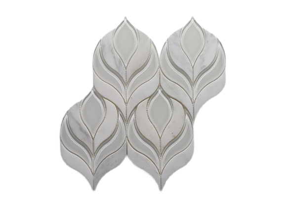 Oriental White & Clear White Marble & Glass Mosaic - Botanica - Polished