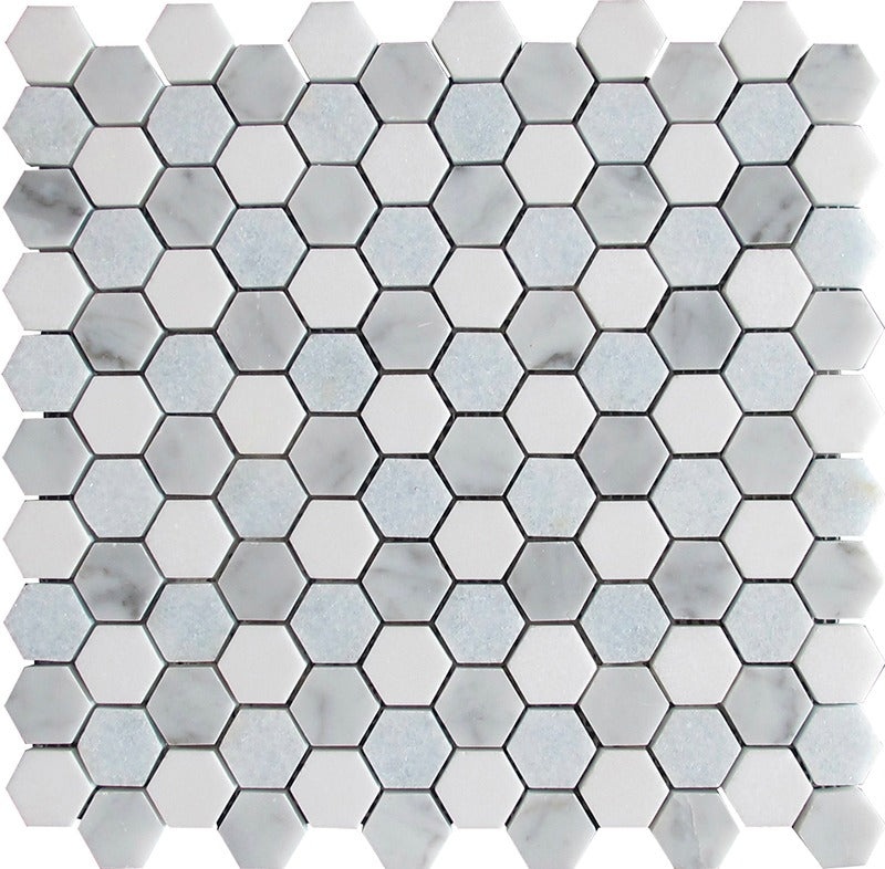 Mykonos Thassos / Bianco Carrara / Blue Celeste Marble Mosaic - Korfos - Polished