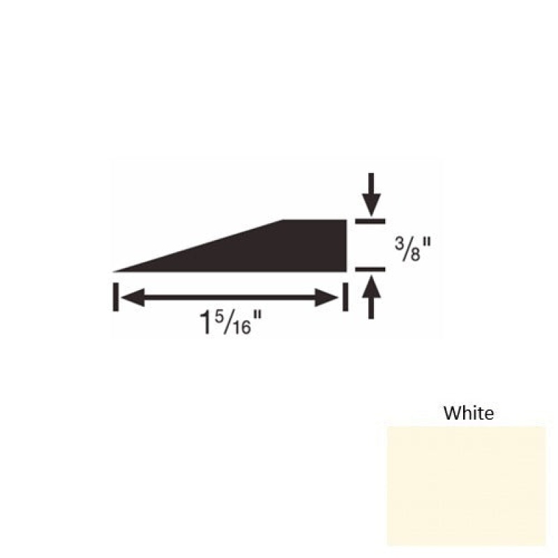 Solid 26 White Rubber Reducer Strip - 1 5/16" X 9 Ft (108") X 3/8"