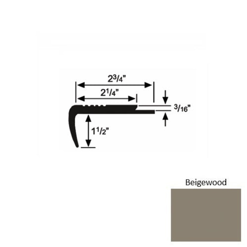 Solid 07 Beigewood Rubber Underlap Carpet Stair Nosing