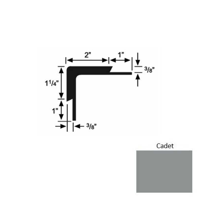 Solid 15 Cadet Rubber Double Flange Carpet Stair Nosing (Sq) - 2" X 9 Ft (108")