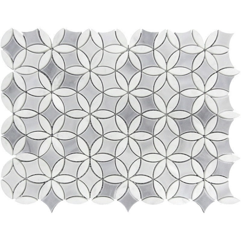 Seattle Bardiglio Nuvolato / Bianco Carrara Marble Mosaic - Magnolia - Polished