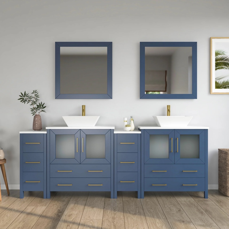 Blue Solid Wood Bathroom Vanity with Mirror