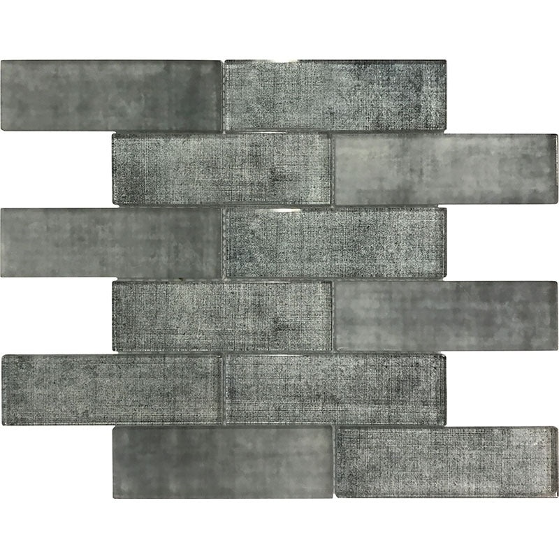 Sierra Graphite Linen Glass Mosaic - 1.9" X 5.9" Brick - Glossy