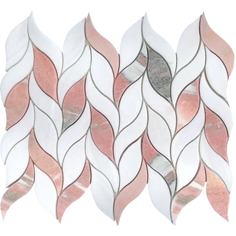 Norway Thassos / Norway Rose Marble Mosaic - Lofoten - Polished