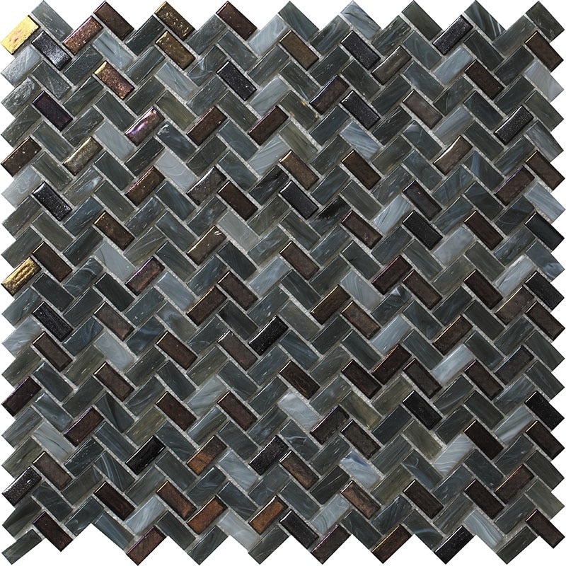 Alma Line Glamour Espiga Dark Glass Mosaic - 0.4" X 0.9" Herringbone - Glossy
