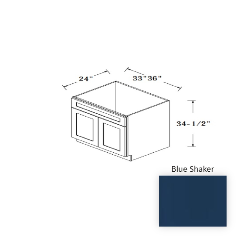 Blue Shaker Wood Kitchen Sink Base Cabinet - 33" X 24" X 34.5" - Blue Shaker