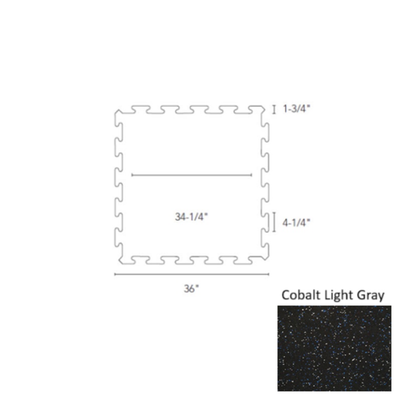 Cobalt / Light Gray Recoil Fitness Flooring Interlocking Tile 50% Chip 3/8 Gauge - Urethane - 34 1/4" X 34 1/4"